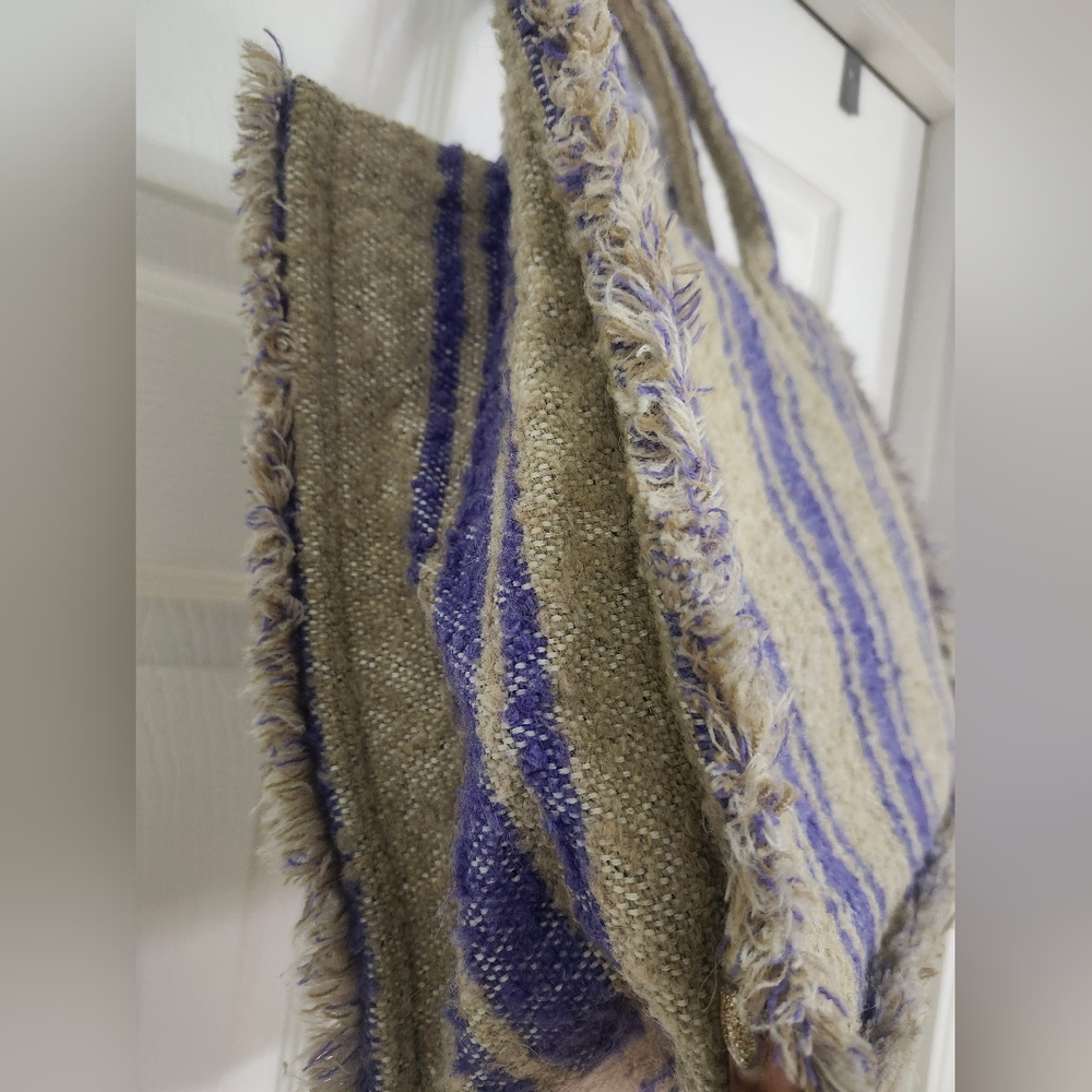 Sandro Purple and Tan Fringed Tote Bag - Picture 7 of 16